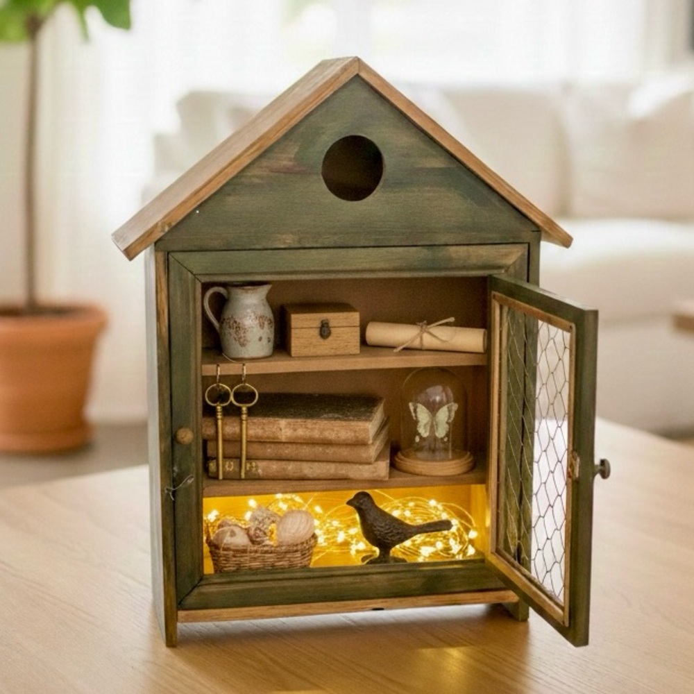 Handcrafted Rustic Birdhouse Cabinet